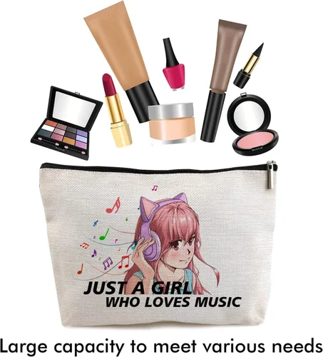 Miniatura 3 de Bolsa de maquillaje para fanáticos del anime, regalo para amantes del anime, Just A Girl Who Loves Music, bolsa de cosméticos para mujeres, niñas