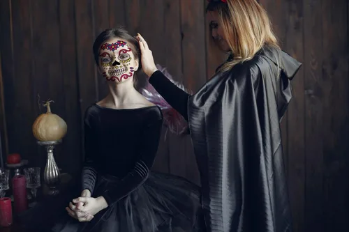 Miniatura 5 de Hying 9 tatuajes temporales del Día de los Muertos, tatuajes de esqueleto de Halloween, tatuajes faciales de calavera floral de azúcar, calcomanías