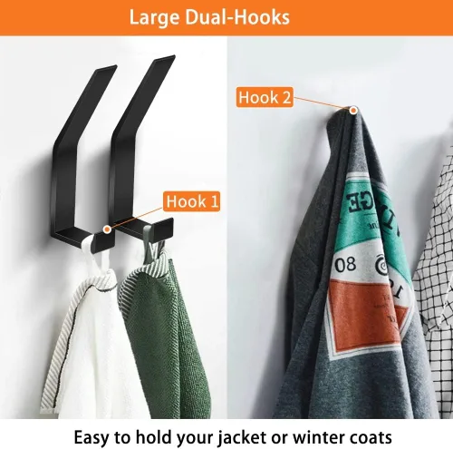 Miniatura 2 de Ganchos para Perchero Montados en la Pared, Negro, 2 Paquetes, Ganchos de Cuerda para Toallas de Baño para Cocina, Puerta, Gabinete, Baño