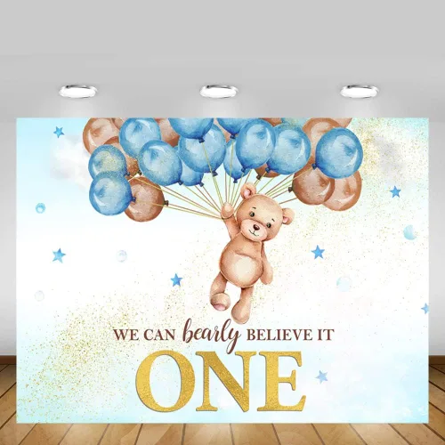 Miniatura 8 de MEHOFOND We Can Bearly Believe It One - Fondo para decoración de primer cumpleaños para niño, globo de oso azul, pancarta de primer cumpleaños