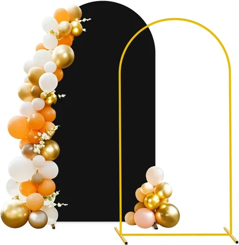 Miniatura 23 de Soporte de arco de boda y juego de cubierta de arco color melocotón de 2 piezas (7.2 pies, 6 pies) Soporte de telón de fondo de metal para fiestas