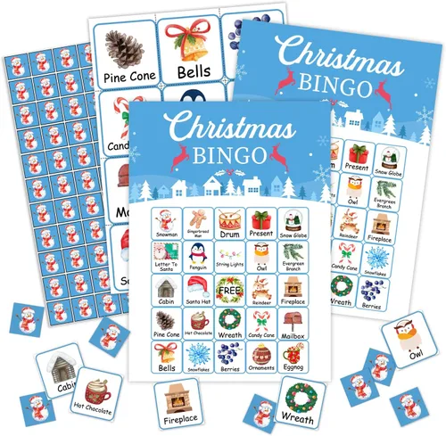 Miniatura 7 de Juegos de fiesta de bingo de Navidad, juegos de fiesta de Navidad para suministros de fiesta de Navidad, 24 jugadores, suministros de fiesta
