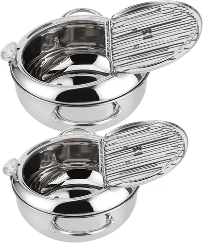 Miniatura 8 de Olla para freidora, olla japonesa con control de temperatura y tapa, olla de acero inoxidable para cocina, papas fritas, pollo, etc. (7.9 in)