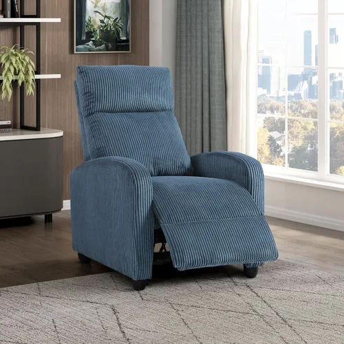 Miniatura 25 de Lexicon Sillón Reclinable de Pana con Respaldo Empujable Sillón Butaca Reclinable de Empuje hacia Atrás, Marco de Madera Sólida y Base de Metal