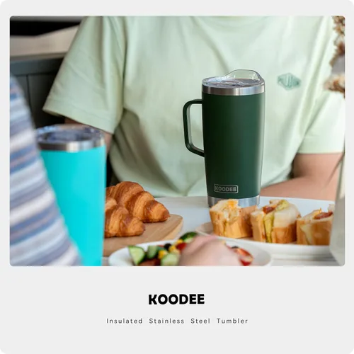 Miniatura 6 de koodee Taza de café aislada de 20 onzas con tapa y asa, acero inoxidable de doble pared al vacío, taza de campamento, vaso de café de viaje
