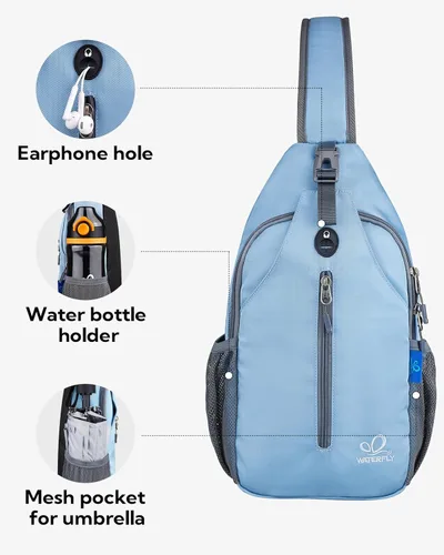 Miniatura 29 de WATERFLY Bolsa pequeña de senderismo: mochila cruzada para el pecho, mochila para hombres y mujeres con correa de hombro agradable a la piel