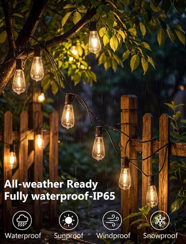 Miniatura 5 de Guirnalda de luces para exteriores de 10 pies, 10 luces LED Edison ST40 para patio Bombillas inastillables, IP65 impermeables, regulables, 2700 K