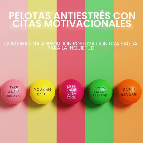 Miniatura 2 de Lumarice Bolas antiestrés (paquete de 5) para niños y adultos, bolas de alivio del estrés con quetos motivacionales, bolas de ejercicio de mano