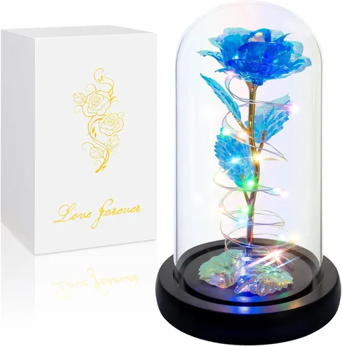 Childom Regalos para el día de la madre para mamá, regalos de cumpleaños para mujeres, abuela, flores para entrega, rosa colorida con luz azul en