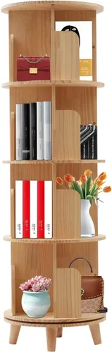 Miniatura 13 de Estantería giratoria, estantería esquinera independiente de 360 grados para espacios pequeños, estante de almacenamiento de madera maciza, 2-Tier