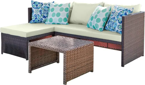 Miniatura 13 de Manhattan Comfort Menton - Juego de muebles de patio de 3 piezas, silla de salón y sofá de 2 plazas con mesa auxiliar, marco de acero envuelto