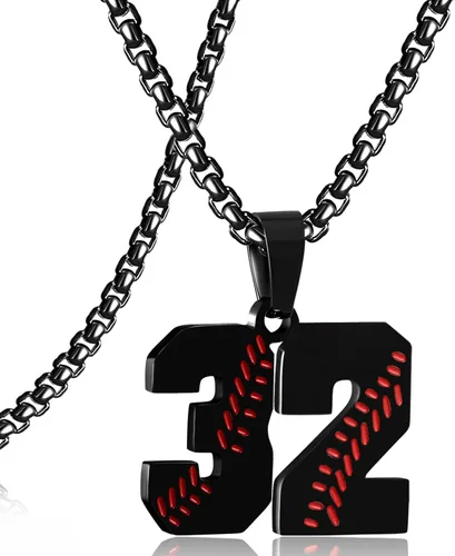 Miniatura 156 de SKQIR Colgante de número de jersey de béisbol para hombres y niños - Cadena de acero inoxidable para atletas - Negro