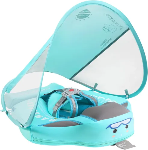 Mambobaby Flotador de piscina para bebé con toldo extraíble – Flotador de natación infantil no inflable con diseño de cola antideslizante,