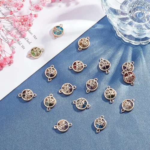 Miniatura 7 de PH PandaHall 32 dijes colgantes del árbol de la vida, 8 colores de aleación de vidrio, dijes de conector de joyería para collares, aretes, joyería