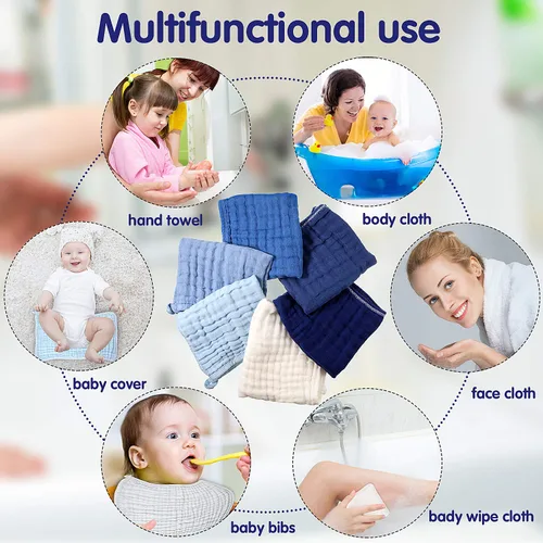 Miniatura 5 de Irenare - Gasas, pañales o toallitas faciales para bebés grandes de muselina de algodón, multicolor; con 6 capas absorbentes; 6 unidades, de 20 x 10