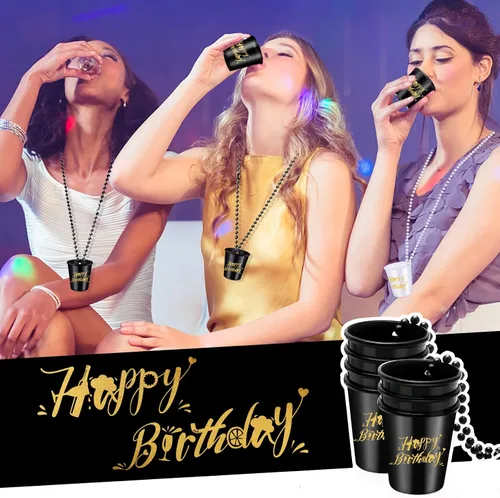 Miniatura 5 de 24 collares de cristal de chupito de feliz cumpleaños en cuentas, taza de plástico para accesorios de fotos, suministros de fiesta de cumpleaños