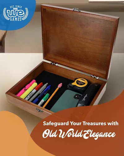 Miniatura 20 de Old World caja de tesoro de madera con pestillo de metal.