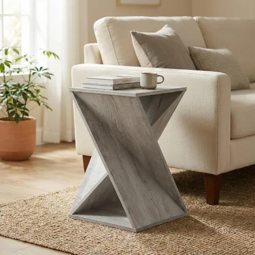 Miniatura 10 de Mesa Auxiliar Moderna Única con Extremo Retorcido, Mesa Lateral de Estilo Rústico, Estilo Rústico, Sala de Estar, Mesa Decorativa de Dormitorio