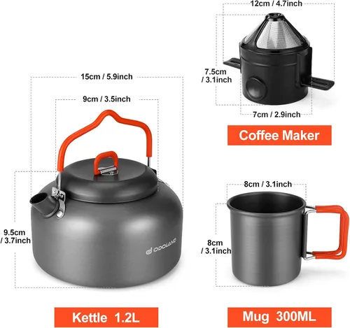 Miniatura 2 de Odoland Cafetera de camping Cafeteras de camping, hervidor de camping de 1.2 L con taza de camping y filtro de café de campamento de utensilios
