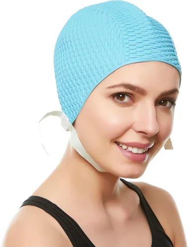 Miniatura 20 de BeeMo Gorro de Natación de Látex para Mujeres - Gorro de Natación de Goma - Suave Cómodo Elástico Elegante Diseño de Corte Bajo Protege el Cabello
