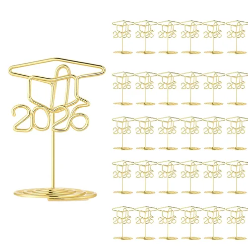 Miniatura 11 de Rtteri 30 piezas de soporte de foto de graduación con gorra de graduación de 2 pulgadas, soportes negros para centros de mesa, soportes de número