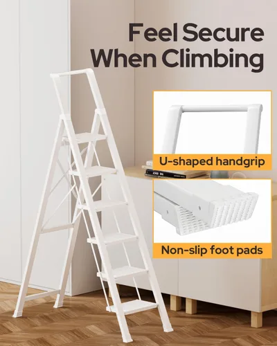 Miniatura 4 de Escalera de 6 escalones para techo de 12 pies de alto, taburete plegable de aluminio ligero con cómodo agarre, escaleras con pedal antideslizante