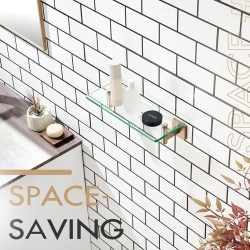 Miniatura 9 de KOKOSIRI Estantes de Pared Hardware de Baño Estante Flotante de Vidrio de 12 Pulgadas para Dormitorio, Sala de Estar, Cocina, Rack Colgante Bronce