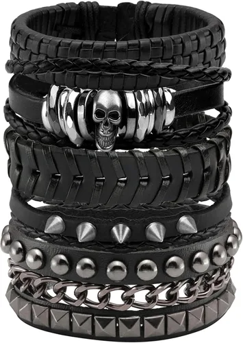 Miniatura 9 de Eigso Pulseras de cuero punk con tachuelas para hombres y mujeres, estilo clásico retro de los años 80, remaches, pulseras para hombre y mujer