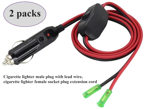 Miniatura 8 de Paquete de 2 adaptadores de enchufe macho de encendedor de cigarrillos de 12 voltios con cable de cables de luz LED y cable de 16 AWG para enchufe