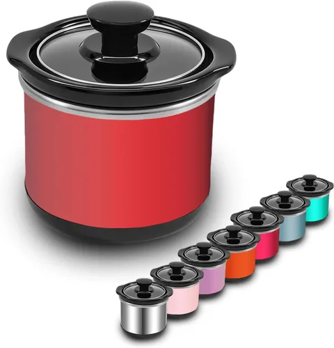 Miniatura 8 de Mini olla de cocción lenta, capacidad de 0.65 cuartos de galón, olla pequeña de cocción lenta, olla de cerámica, reducción de pérdida de nutrientes