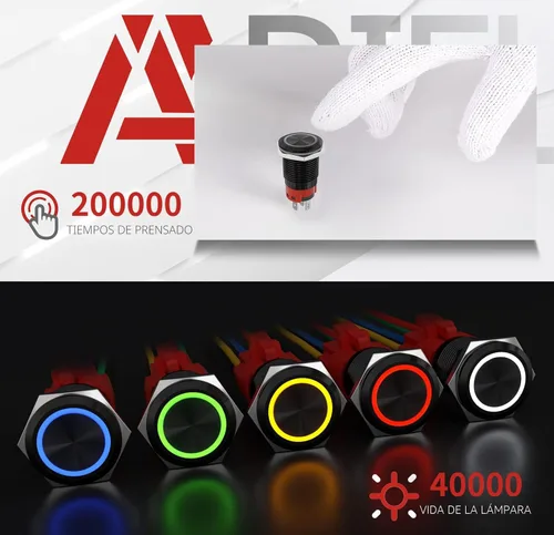 Miniatura 5 de APIELE - Interruptor de botón de encendido de pestillo de 16mm, 12 V CC, carcasa negra con cabeza de ojo de ángel LED para orificio de montaje