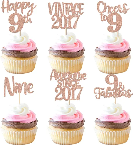 Miniatura 90 de Rsstarxi Paquete de 24 adornos para cupcakes vintage 2019 con purpurina negra para 5º cumpleaños, saludos a 5, cinco, 5, 5 fabulosos para cupcakes