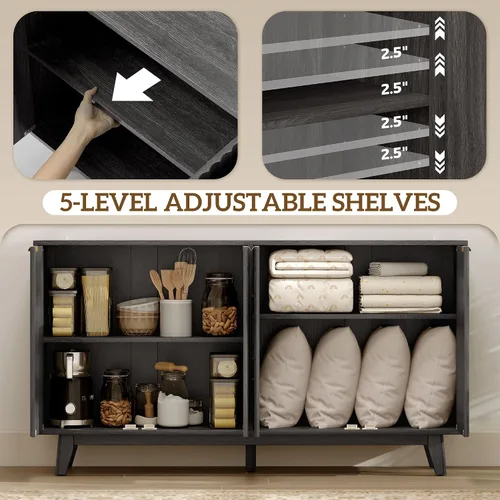 Miniatura 5 de HOMCOM Aparador de buffet con almacenamiento, mesa de buffet moderna acanalada de 55 pulgadas, gabinete de consola de barra de café con 2 estantes