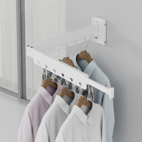 Miniatura 5 de Perchero de Ropa Plegable y Retráctil, Perchero de Secado de Ropa para Montar en Pared para Interior, Perchero de Ropa Ahorrador de Espacio