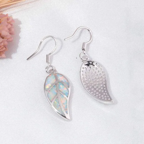 Miniatura 5 de CiNily Aretes colgantes chapados en oro blanco de 18 quilates con hoja de ópalo para mujeres, adolescentes y niñas, regalo de joyería de ópalo