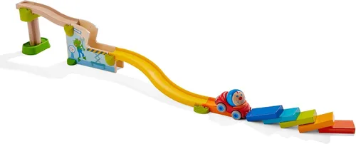 Miniatura 5 de HABA Juego de carreras de pelota y pista con coche y dominó, 16 piezas Kullerbü Marble Runs y juegos de construcción para niños de 2 años