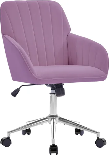 Miniatura 20 de Silla de oficina de terciopelo a rayas, silla ergonómica giratoria de 360° con respaldo alto, base dorada y ruedas, silla moderna de altura Rosa