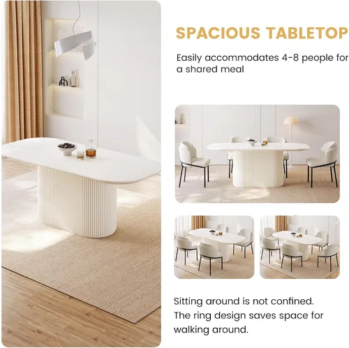 Miniatura 3 de Guyii Juego de 5 mesas de comedor de 70 pulgadas con 4 sillas, color blanco crema, juego para 4 mesas de comedor moderno para comedor, restaurante