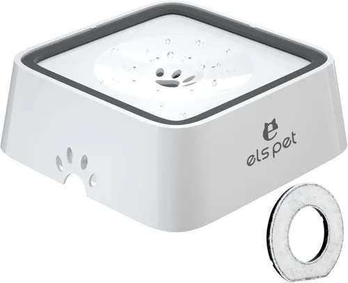 Miniatura 11 de ELS PET - Dispensador de agua sin derrames y de alimentación lenta - Tazón de viaje de gran capacidad de 70oz/2L para perros y gatos (Gris)