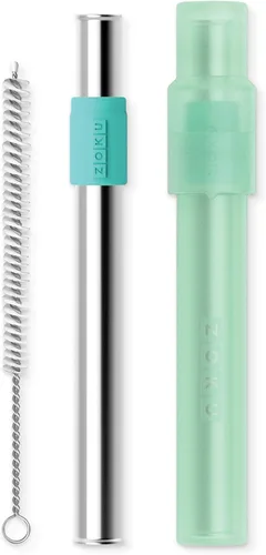 Miniatura 11 de ZOKU Popote de metal reutilizable con estuche para viajes, gris - Popote plegable de acero inoxidable con punta de silicona y cepillo limpiador
