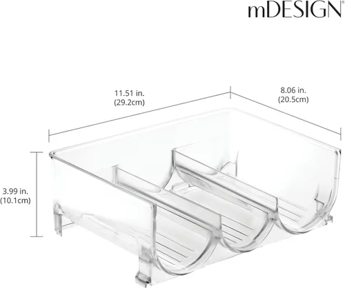 Miniatura 4 de mDesign - Organizador de almacenamiento de 3 botellas apilable independiente de plástico - Estante organizador para agua, vino y bebidas