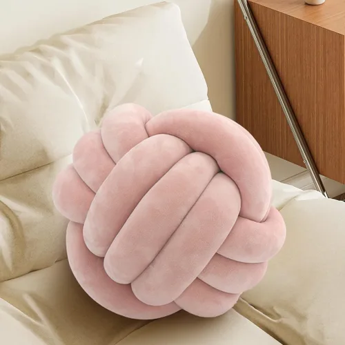 Miniatura 34 de Almohada Bola de Nudo Gris, Almohada Decorativa Hecha a Mano, Cojín Redondo Suave Anudado para Sofá y Dormitorio, Linda Decoración del Hogar