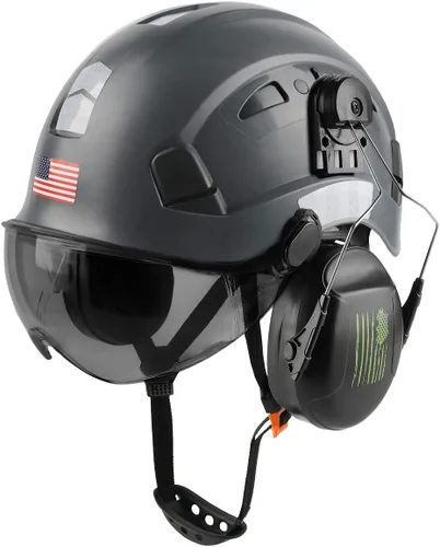 Casco de seguridad con visera y protección para los oídos, ajustable, ligero, ventilado, ABS, casco de trabajo para hombres y mujeres, suspensión de