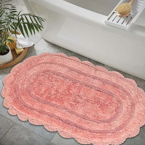 Miniatura 63 de Chardin home Alfombra de baño de ganchillo beige, alfombra de baño ovalada 100% algodón con borde de ganchillo artesanal hecho a mano, alfombra