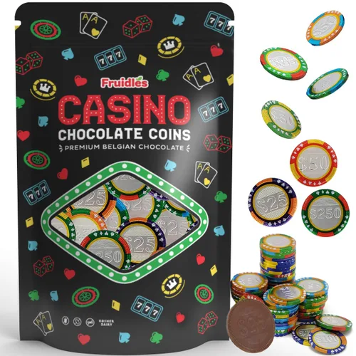 Miniatura 8 de Fichas de póker de casino Fruidles, monedas de chocolate con leche belga, productos lácteos certificados Kosher, sin OGM (paquete de 100)