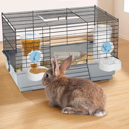 Miniatura 7 de Paquete de 2 dispensadores automáticos de agua para alimentos para mascotas, alimentador automático para conejos y botellas de agua para jaulas