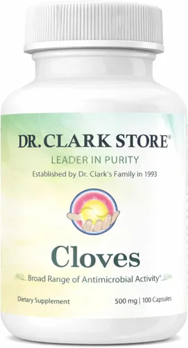 Dr Clark Cloves Healthcare Suplemento - Salud digestiva natural, 500 mg, 100 cápsulas de gelatina pura
