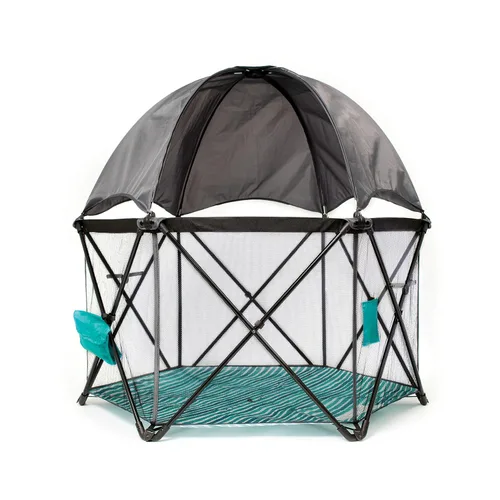 Baby Delight Go With Me Eclipse - Corralito portátil de malla | Parque de juegos | Toldo solar | Interior y exterior | Base de rayas acuarela Rayas
