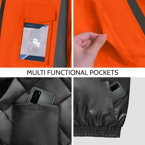 Miniatura 2 de Chaquetas de seguridad de alta visibilidad con bolsillos para hombres y mujeres, abrigos reflectantes de construcción para clima frío, impermeable