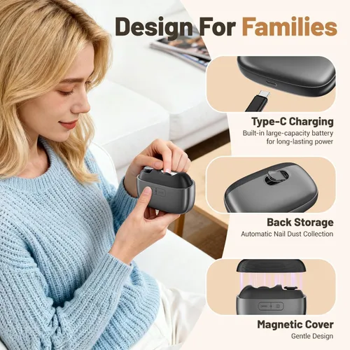 Miniatura 8 de Cortaúñas eléctrico, 3 en 1, pulido eléctrico automático con tapa magnética recargable por USB, cortaúñas inteligente portátil para uñas gruesas